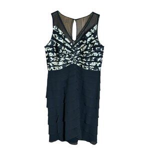 Scarlett Nite Black Gold Tiered Cocktail Dress Size 16